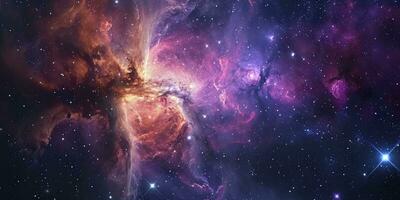 AI generated Space background with stardust and shining stars. Realistic colorful cosmos with nebula and milky way. photo