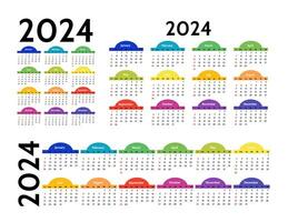 conjunto de Tres calendarios para 2024 en diferente formas aislado en un blanco antecedentes. domingo a lunes, negocio modelo. vector ilustración