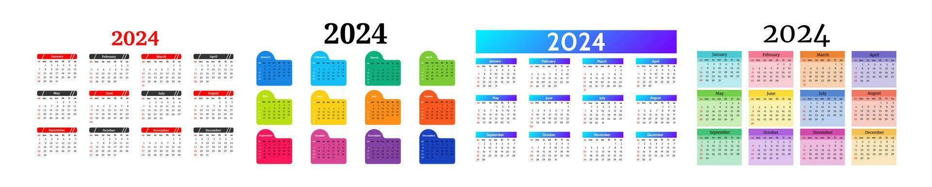 Calendar for 2024 isolated on a white background