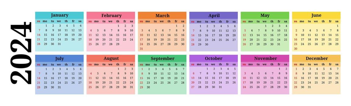 Calendar for 2024 isolated on a white background vector