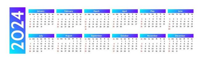 Calendar for 2024 isolated on a white background vector