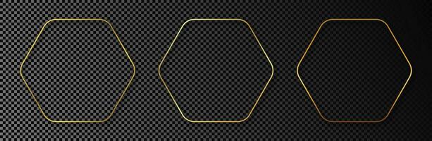 Gold glowing rounded hexagon frame vector