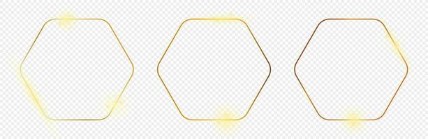 Gold glowing rounded hexagon frame vector