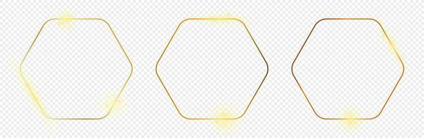 Gold glowing rounded hexagon frame vector