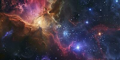 AI generated Space background with stardust and shining stars. Realistic colorful cosmos with nebula and milky way. photo