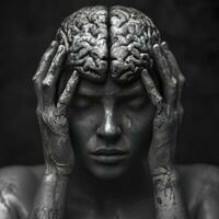 ai generado todas de humanos sufrimiento en un cerebro. Arte fotografía foto