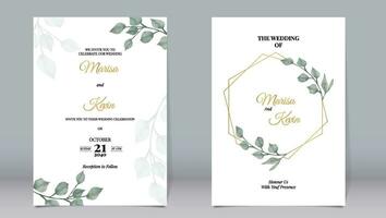 elegante Boda invitación con acuarela estilo de eucalipto hojas y blanco antecedentes vector