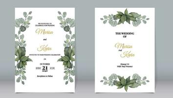 Elegant wedding invitation with watercolor style of eucalyptus leaves and white background vector