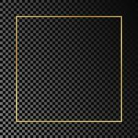 Gold glowing square frame isolated on dark background. Shiny frame with glowing effects. Vector illustration.