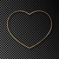 Gold glowing heart shape frame with shadow isolated on dark background. Shiny frame with glowing effects. Vector illustration.