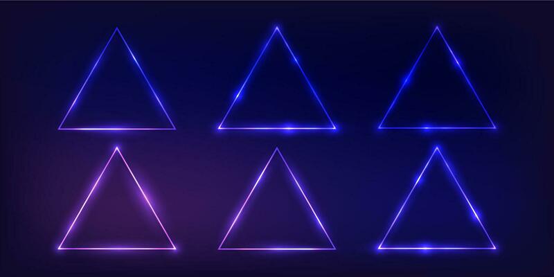 Set of six neon frames with shining effects