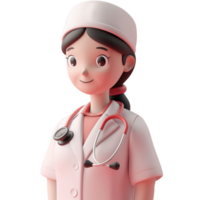 AI generated Female nurse with statecope around her neck, cute 3d design. Suitable for health and design elements png