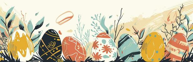 ai generado contento Pascua de Resurrección pintado Pascua de Resurrección huevos mano dibujado ilustración foto