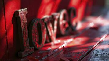 AI generated Love word write on red background photo