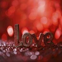 AI generated Love word write on red background photo