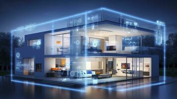 ai generado moderno inteligente hogar sistemas de inteligente edificio foto