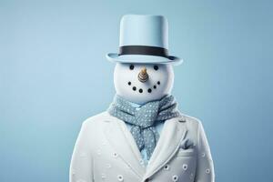 AI generated Portrait of snowman in the fashionable clothes in studio photo