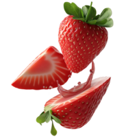 AI generated Pieces of fresh Stawberry fruit flying around. 3d design, Suitable for food, beverage and design elements png