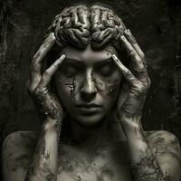 AI generated All of humans suffering in a brain. Art photography photo