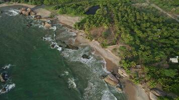 oben Aussicht von das felsig Küste mit enorm Felsen von sri Lanka video