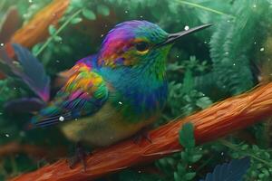 ai generado fantasía linda arco iris pájaro adecuado para niños libro. neural red ai generado foto