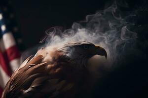 AI generated Eagle and American flag with smoke. Neural network AI generated photo