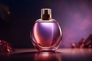 AI generated Purple glass perfume bottle mockup. Neural network AI generated photo