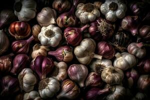 AI generated Lots of garlic abstract background. Neural network AI generated photo