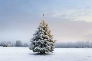 AI generated Snow scenery of winter wonderland with shining christmas tree photo