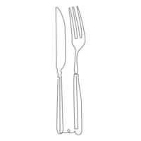 Knife and fork continuous single line outline vector art drawing and simple one line minimalist design