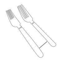 Knife and fork continuous single line outline vector art drawing and simple one line minimalist design