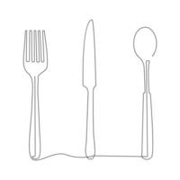 Knife and fork continuous single line outline vector art drawing and simple one line minimalist design