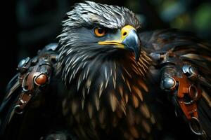 AI generated Aggressive eagle closeup photo head and claws detail generative AI