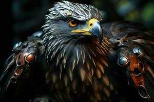 AI generated Aggressive eagle closeup photo head and claws detail generative AI