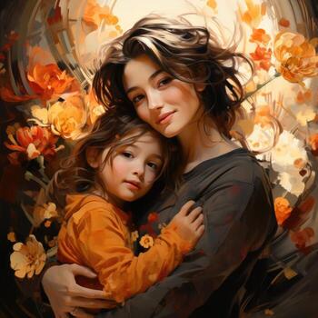 AI generated Kid Expressing Love for Mother Amidst a Breathtaking Scene Generative AI photo