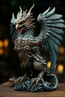 AI generated Artistic Depiction Garuda Pancasila in Wooden Form Generative AI photo