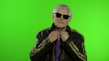 Elderly caucasian grandfather rocker and biker man on chroma key background video