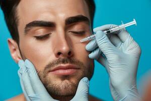 AI generated Man receives botox injection for facelifting. Aesthetic medicine photo