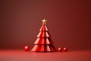 AI generated Red Christmas tree made with card paper copy space red isolated background photo
