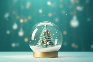 AI generated Christmas tree on glass globe ornament photo