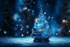 AI generated Abstract Blue shinny Christmas tree with bokeh background technology concept photo