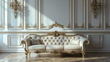 AI generated Vintage living room interior design with sofa minimal aesthetic 3d rendered photo