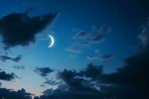 ai generado noche cielo y luna, estrellas, Ramadán kareem celebracion foto