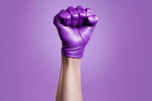 AI generated Raised purple fist of a woman for international women day and the feminist movement march 8 for feminism photo