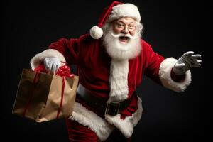 ai generado retrato de hombre en Papa Noel claus disfraz con un lujoso blanco barba, de santa sombrero y un rojo disfraz foto