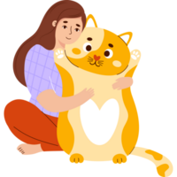 Girl with big plush toy cat png