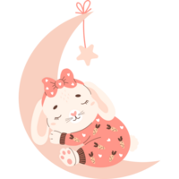 en train de dormir lapin sur lune png