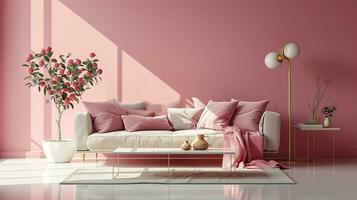 AI generated living room interior design with sofa minimal aesthetic 3d rendered photo