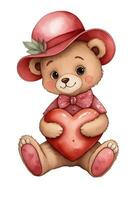 AI generated teddy bear with a red heart, graphics for lovers photo
