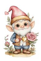 AI generated cute dwarf graphic with rose and heart love graphic photo